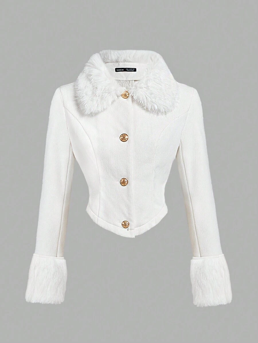 SHEIN MOD 女士白色羊毛夹克，优雅休闲