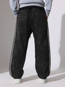 SUMWON Straight Fit Pull On Washed Jean With Side Tape - Black - View 5