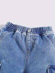 Cozy Pixies Baby Boys Stonewashed Casual Elastic Waistband Soft Work Baggy Wide Leg Denim Pants With Side Pockets,Leisure And Versatile Outdoor Wear Outfits