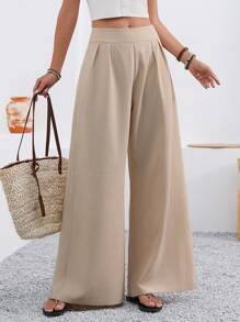 EMERY ROSE Plain Colored Wide Leg Pants With Pleats Fall Cloth For Women - Apricot - View 6