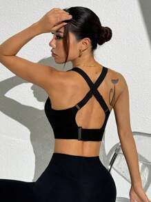 SHEIN Sport Studio Soutien-gorge de sport pour femmes/Sans couture/Taille haute, mode minimaliste pour un port casual quotidien