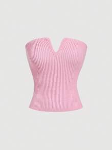 SHEIN MOD 女士纯色休闲无袖套头背心毛衣，日常穿着 - 粉色 - 查看 1