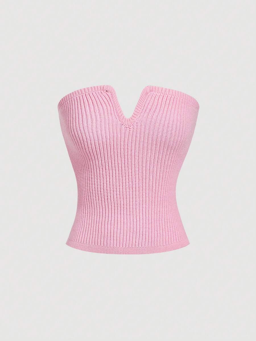 SHEIN MOD 女士纯色休闲无袖套头背心毛衣，日常穿着 - 粉色 - 查看 1