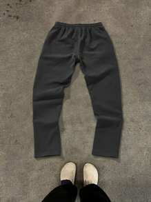 Manfinity Homme Men's Simple Letter Print Front Tie Sweatpants, Casual Daily Wear - Dark Grey - View 2