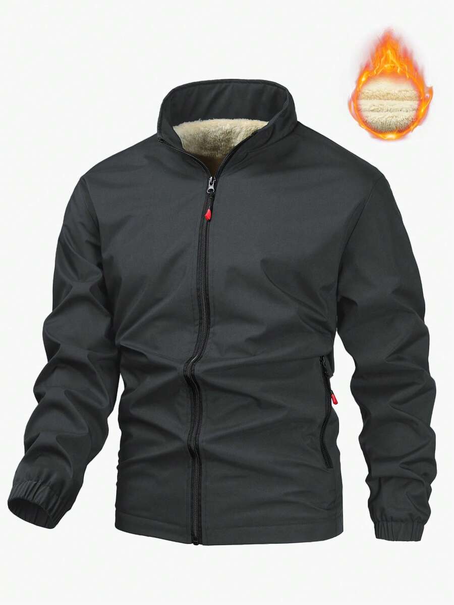 Manfinity Homme Men's Zip-Up Fleece Casual Jacket, Autumn/Winter - Dark Grey - View 1