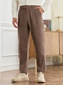 Manfinity Homme 男士纯色前扣褶皱休闲裤，简约日常穿着