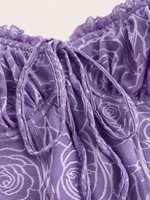 SHEIN ICON Pleated Bust Lace Patchwork Layered Backless Criss-Cross Strap Slip Dress - Purple - View 3