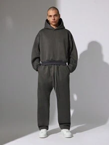 SUMWON Crop Fit Overhead Hoodie With Number Applique And Straight Fit Sweatpants 2 Piece Set - Grey - View 2