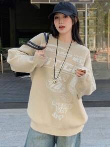 DAZY Women's Solid Color Round Neck Racing Style Loose Casual Long Sleeve Sweater,Fall Women Clothes - Grey - View 6