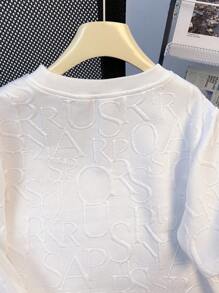 SHEIN Leap Crew 2pcs Set Teen Boy's Short Sleeve T-Shirt & Shorts Casual 2pcs/Set Letter Embossed, Urban, Basic, Plain;Spring Wear; Teen Boys' Clothing; Teen Boy' Jackets, Spring Back To School - White - View 9