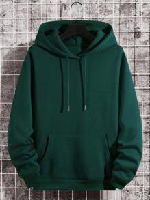 Manfinity Dauomo Long Sleeve Hooded Sweatshirt Men, Chinese Style Carp Pattern Sporty Pullover - Dark Green - View 2