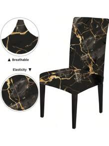 1pc Elegant Gold Marble Pattern Slipcover, For Home, Hotel, Party, Kitchen, Bedroom Chair,Fall Decor,Autumn Decor,Room Decor - Black - View 1
