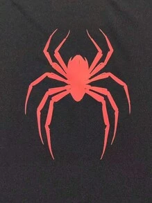 Manfinity ZONE917 Men Spider Print Round Neck Short Sleeve T-Shirt, Fashion, For Going Out, Boxing Tee, For Husband, Spider Shirt, Red Spider Shirt, Graphic Tees