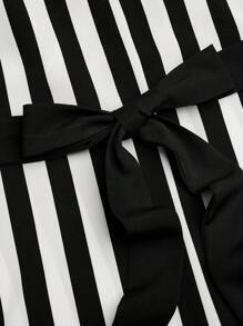 SHEIN Clasi Plus Size Women Classic Black & White Stripe Contrast Lace Sleeveless Slim Fit Dress - Black and White - View 5