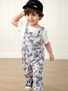 Dwuczęściowa biała koszulka dla chłopców z kamuflażowym kombinezonem, odpowiednia dla niemowląt do zabawy, dzięki czemu wyglądają bardziej modnie