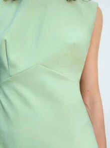 SHEIN Maija Women's Green Round Neck Wide Strap Pad Short A-Line Dress, Fashionable Versatile Daily Wear Festival - Green - View 3