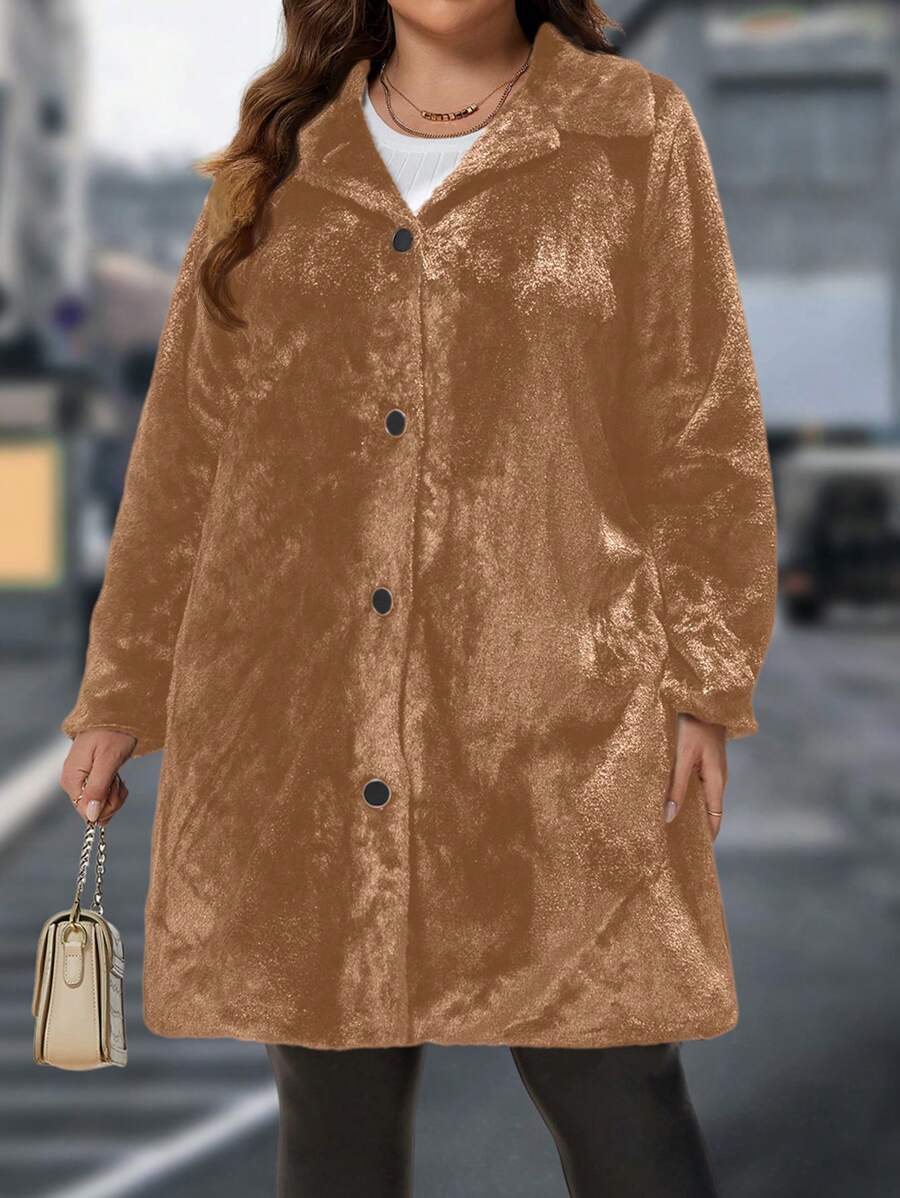 EMERY ROSE 大码前扣毛绒保暖大衣，冬季