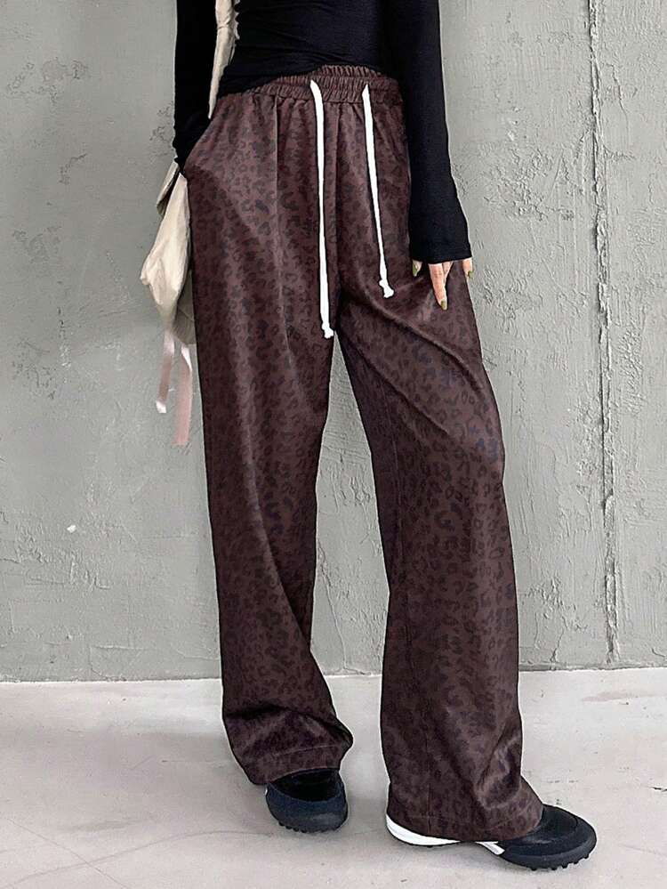 Casual Loose Fit Leopard Print Women's Pants, All Season