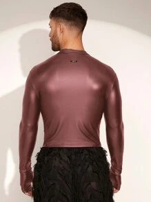 FeverCity 男士纯色前拉链长袖休闲夹克和外套，适合秋冬 - 紅色 - 查看 3