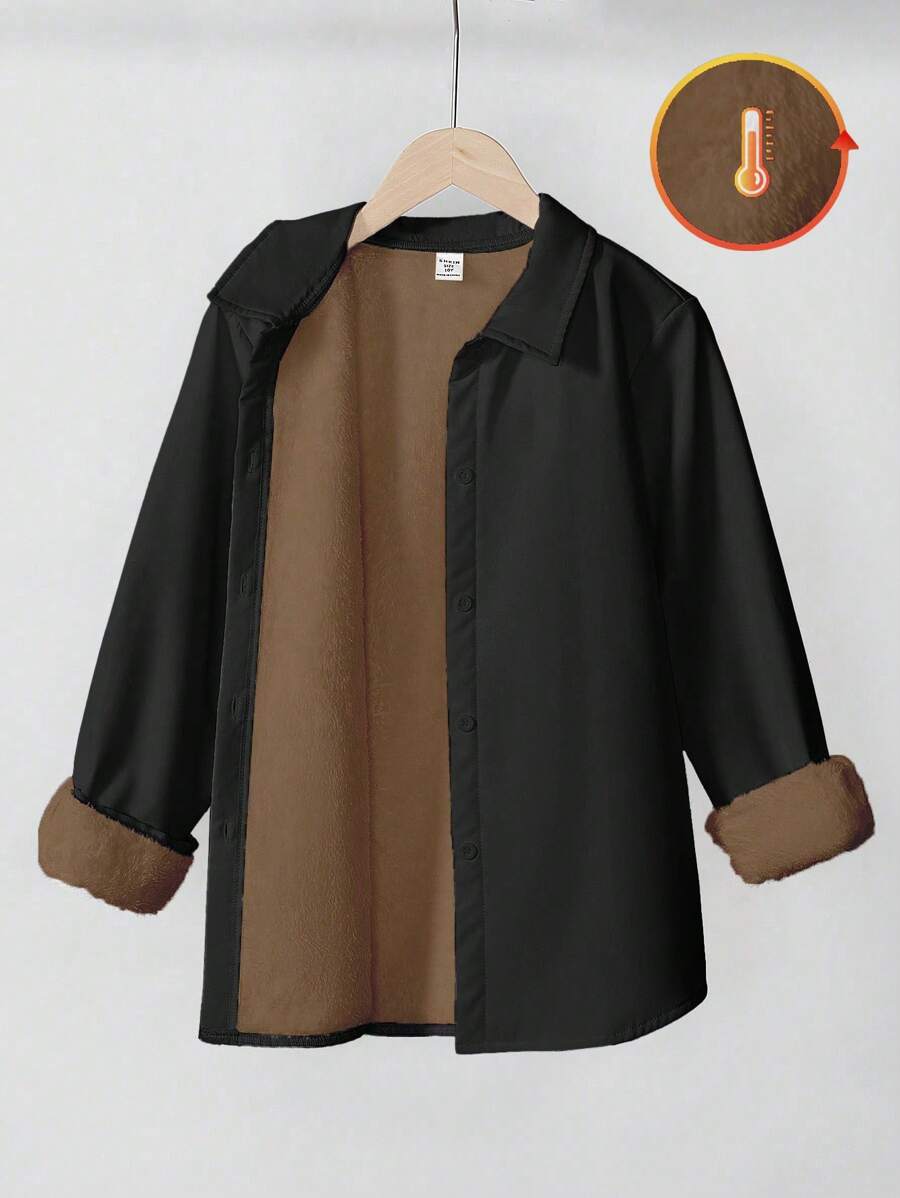 Camisa de franela blanca de manga larga y uso versátil informal para niñas, adecuada para otoño e invierno - Negro - Ver 1