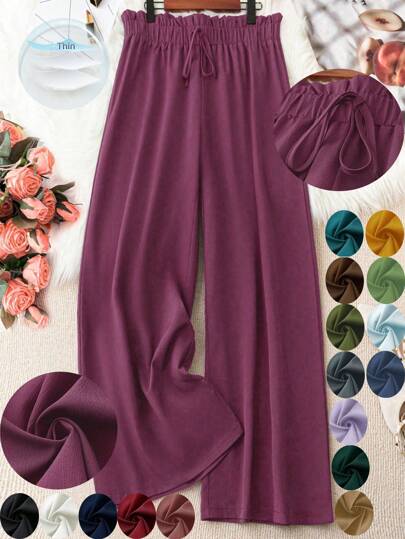 SHEIN LUNE Calça Plus Size Cropped Com Detalhe De Nó Em Cintura Com Estilo Paperbag