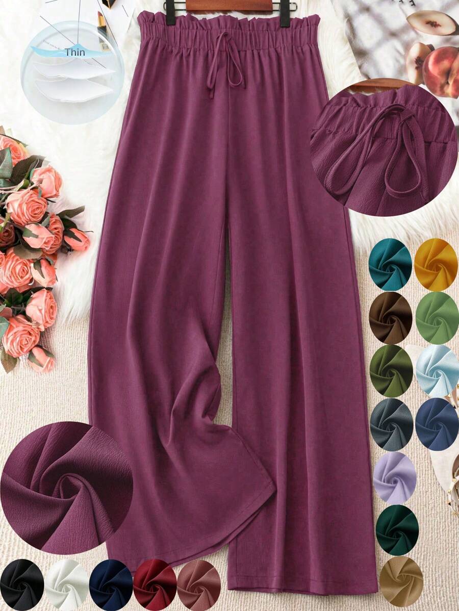 SHEIN LUNE Kích thước lớn Nếp gấp cao eo Chi tiết nút thắt Quần skinny Quần - Gỗ đỏ - Xem 1