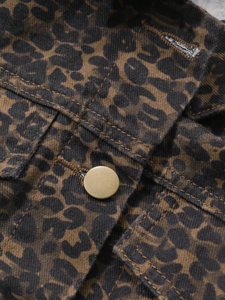 Women's Western Style Denim Set, Full-Body Leopard Print Jacket & Skirt Work Women Clothes,Fall Women Clothes