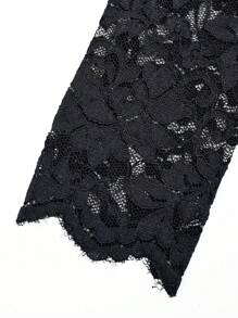 INAWLY 女士花卉蕾丝长袖修身时尚优雅衬衫 - 黑色 - 查看 3