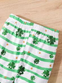 SHEIN Leap Crew Bộ 2 áo thun dệt kim Clover thường ngày cho bé gái và quần ống loe dệt kim - Nhiều màu - Xem 3