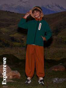 SHEIN 2pcs Boys' Fashionable Water-Resistant Jacket And Drawstring Pants Set For Outdoor Casual Wear