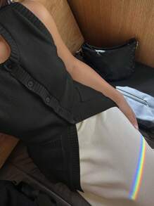 SHEIN Frenchy 女士纯色前扣无袖休闲针织毛衣背心