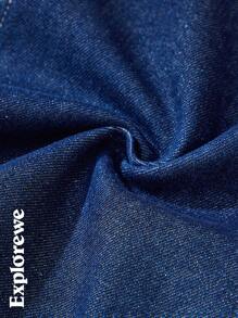 SHEIN 1 条女童牛仔裤，都市休闲风格，可拆卸背带阔腿设计，适合城市郊游、学校、派对和日常穿着 - 藍色 - 查看 6