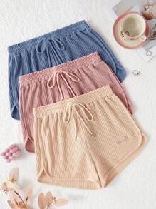 3pcs Women's Casual Homewear Set, Includes Waffle Pattern Top & Bottoms With Small Letter Embroidery - Multicolor - View 6