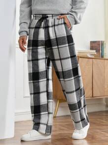 Manfinity Homme Men's Front Tie Pocket Plaid Casual Pants, Everyday Wear