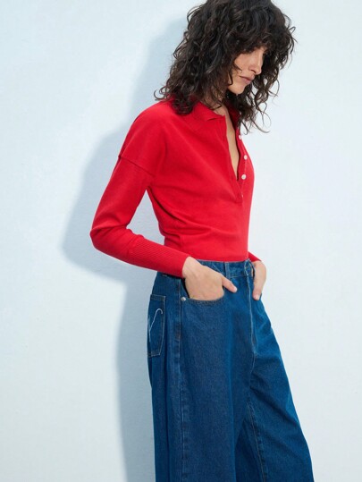 Maija Damska ciemnoczerwona jesienno-zimowa warstwa bazowa, uniwersalna, noworoczna, miejska wygoda, teksturowany, plisowany, luźny krój, długi rękaw, elegancki świąteczny, walentynkowy, festiwalowy sweter dla kobiet