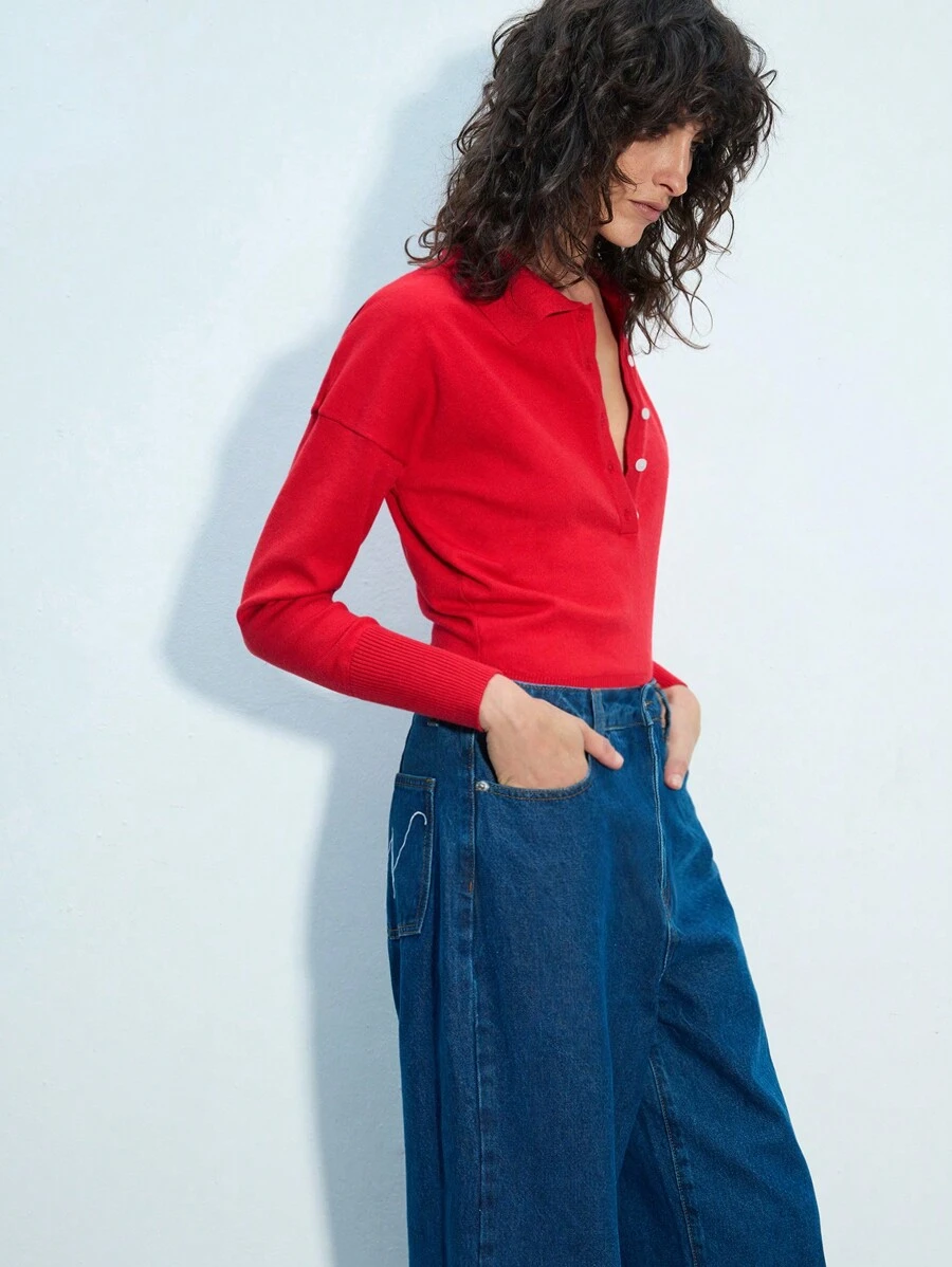 Maija Capa base de otoño/invierno para mujer en rojo oscuro, versátil, urbano y cómodo para Año Nuevo, suéter de manga larga holgado con textura y pliegues sueltos, elegante regalo para mujer en Navidad, Día de San Valentín y festivales