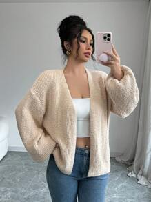 SHEIN Unity جاكيت كارديجان ناعم وفلفي جديد لفصلي الخريف والشتاء ، كنزة صوفية فضفاضة كبيرة الحجم للنساء - لون مشمشي - مشاهدة 6
