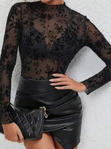 INAWLY Women's Stand Collar Long Sleeve Fringed Casual Sheer Blouse Fall Cloth For Women - Black - View 3