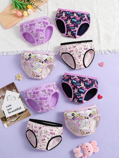 青少年女孩校园内衣可追溯棉质可爱火烈鸟皇冠印花 8 条装内衣