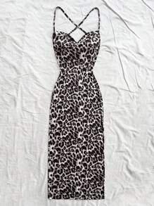Soleia Casual Romantic Vacation White Leopard Print Off-Shoulder Sexy Open Back Tie Strap Dress