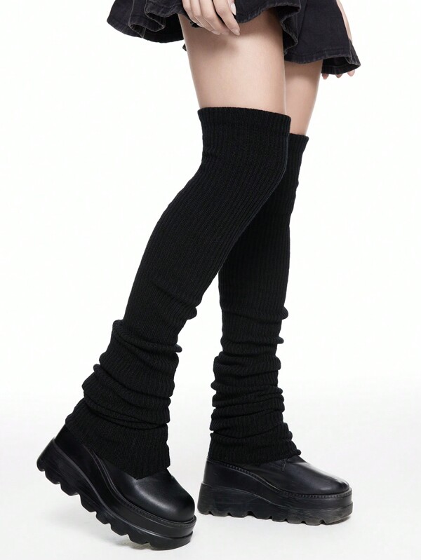 ROMWE Goth 1pair Women 100cm Extra Long Leg Warmers With Wide Cuffs, All Season