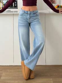 Jeans amples, décontractés et à taille basse avec poches pour femmes
