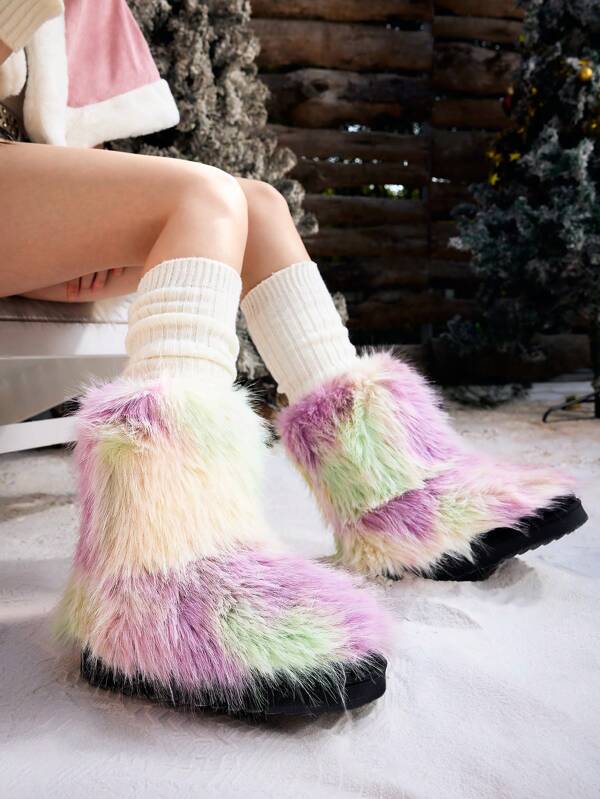 Sugerpunk Plüschverstärkte Schneestiefel für Frauen, Neu 2024 Winter Warm mit Fellfutter, flache rutschfeste Kurzschaft Schneestiefel