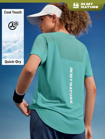 In My Nature 女式圆领短袖字母印花休闲户外T恤和背心健身衫