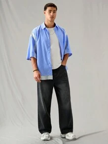 Manfinity Hypemode 男士宽松阔腿牛仔裤，深黑色 - 黑色 - 查看 3