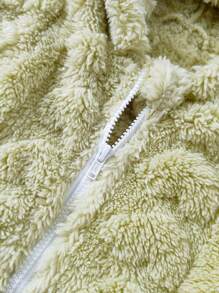 Babymeisje, 2-delige set warme Sherpa-hoodiejas met harige hartvormige tas, geschikt voor uitstapjes, herfst/winter