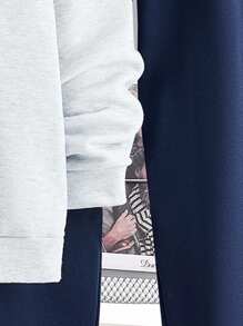 SHEIN Leap Crew 2 Pieces Teen Boys Casual Basketball Player Graphic Print White Hoodie And Black Cuffed Pants Set, Suitable For Autumn, Spring, Sports, School, Casual Daily Wear, Fleece, Thickened - Grey - View 3