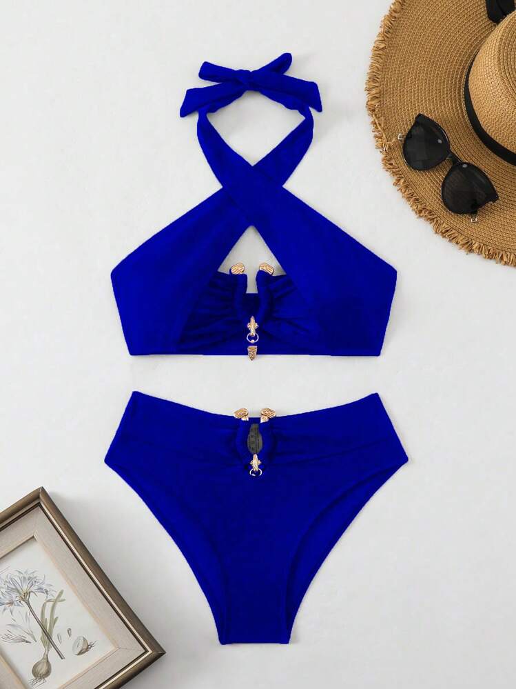 Swim SXY Ensemble de bikini à bretelles en métal pour la plage et les vacances - bleu indigo - Voir 6
