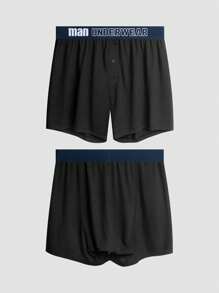 Manfinity Underwear&Sleepwear Basics 3 أزواج من بنطلونات الرجال اللون الأحادي قطع ملونة مطبوع عليها رسائل للإرتداء المنزلي الكاجوال