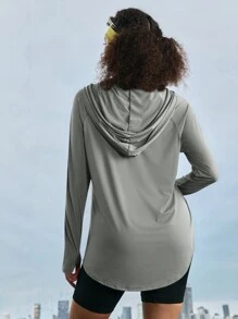 In My Nature Women Plain Color Long Sleeve Minimalist Hooded Outdoor Sweatshirt, Casual Everyday Wear - Light Grey - View 7